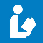 Library Symbol: White person icon holding book